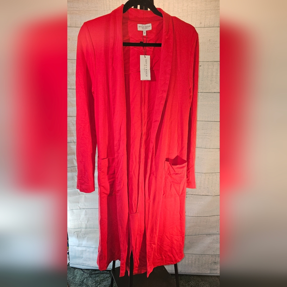 Ripley Rader Coral Smoking Jacket Open Front Cardigan Small